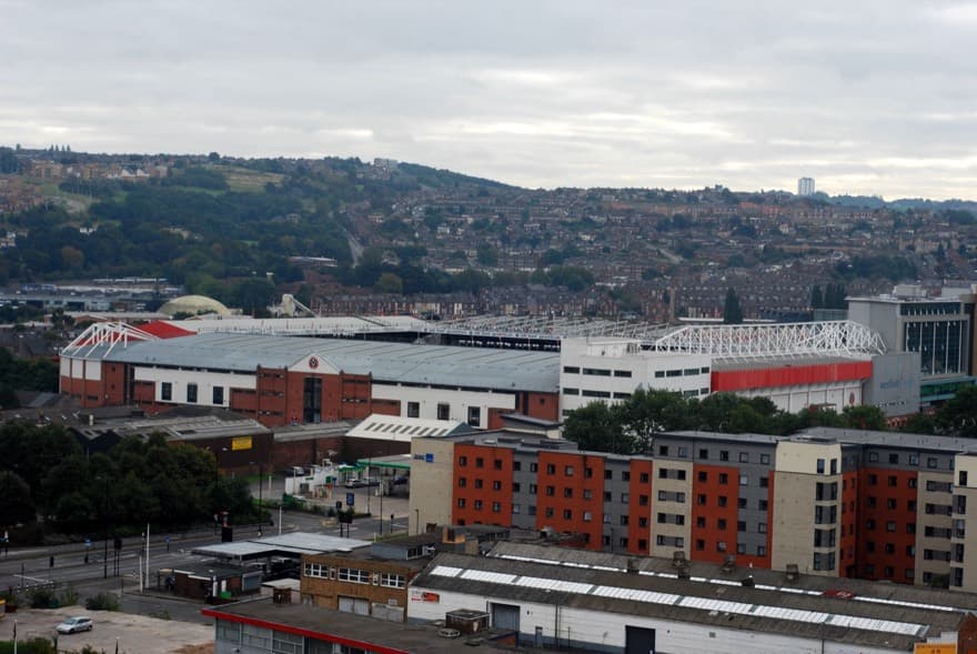 Bramall Lane football stadium, Sheffield from the nearby Premier Inn